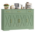 Homfa Buffet Cabinet with 3 Drawers and 4 Doors, 55.1" W Kitchen Sideboard Storage Cabinet with Adjustable Shelves, Farmhouse Coffee Bar Cabinet for Dining Room, Green