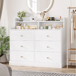 Homfa 6 Drawer Double White Dresser with Hutch, Modern Wood Dresser Storage Cabinet for Bedroom Living Room