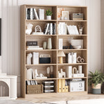 Homfa 74.3???¡¥ H Bookcase Double Wide 6-Tier, Large Wood Display Bookcase for Home Office, Oak