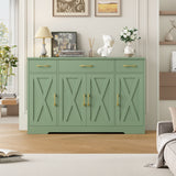 Homfa Buffet Cabinet with 3 Drawers and 4 Doors, 55.1" W Kitchen Sideboard Storage Cabinet with Adjustable Shelves, Farmhouse Coffee Bar Cabinet for Dining Room, Green