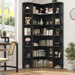 Homfa 73.9”Tall Corner Bookshelf, 6 Tier L-Shaped Large Display Bookcase with Curved Edges for Living Room Home Office Study, Black