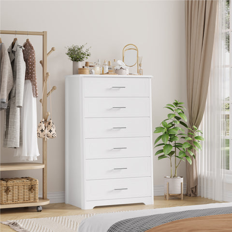 Homfa White Dresser for Bedroom, Compact Chest of 6 Drawers with Easy Pull Handle