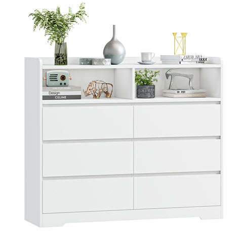 Homfa 6 Drawer Dresser with Recessed Handle, Modern Storage Cabinet for Bedroom, White