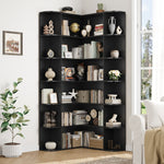 Homfa 73.9”Tall Corner Bookshelf, 6 Tier L-Shaped Large Display Bookcase with Curved Edges for Living Room Home Office Study, Black