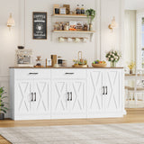 Homfa 6-Door Buffet Cabinet with Built-In Power Outlet, 70.8" Kitchen Sideboard with 2 Drawers, Farmhouse Storage Cabinet with Door-Mounted Shelves for Dining Room, White