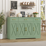 Homfa Buffet Cabinet with 3 Drawers and 4 Doors, 55.1" W Kitchen Sideboard Storage Cabinet with Adjustable Shelves, Farmhouse Coffee Bar Cabinet for Dining Room, Green