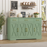 Homfa Buffet Cabinet with 3 Drawers and 4 Doors, 55.1" W Kitchen Sideboard Storage Cabinet with Adjustable Shelves, Farmhouse Coffee Bar Cabinet for Dining Room, Green