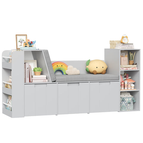 Homfa 4-in-1 Kids Toy Storage Cabinet Bookshelf with 3 Drawers, Sturdy Toy Organizer Kids Room, Gray
