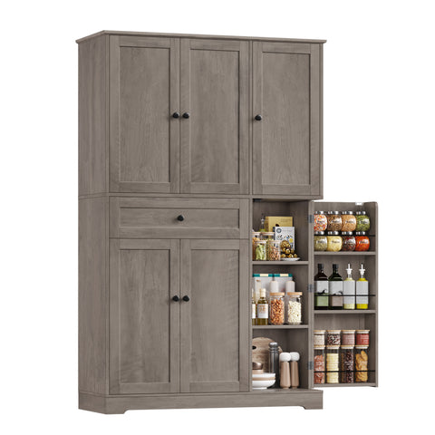 Homfa Kitchen Pantry Storage Cabinet, 68" Food Pantry Cabinet with Drawer and Door Shelf, 6 Door Freestanding Cupboard Buffet for Dining Room, Wash Gray