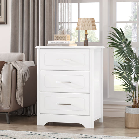 Homfa 3 Drawers Dresser with Metal Handle, Nightstand Sofa Table for Bedroom Living Room, White