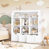 Homfa 46.3”H Kids Storage Organizer with 3 Removable Drawers, 6 Cube Toddlers Bookcase with Roof-Shaped Top for Playroom Nursery School, White