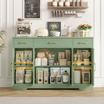 Homfa Buffet Cabinet with 3 Drawers and 4 Doors, 55.1" W Kitchen Sideboard Storage Cabinet with Adjustable Shelves, Farmhouse Coffee Bar Cabinet for Dining Room, Green