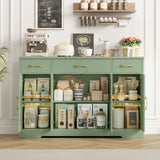 Homfa Buffet Cabinet with 3 Drawers and 4 Doors, 55.1" W Kitchen Sideboard Storage Cabinet with Adjustable Shelves, Farmhouse Coffee Bar Cabinet for Dining Room, Green