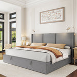 Homfa King Size Lift Up Storage Bed, Modern Adjustable Headboard with Read Lamp, Hydraulic Storage, Gray