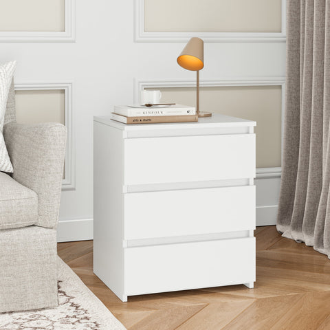 Homfa White Nightstand with 3 Drawers, Sofa Table for Living Room, Modern Wooden Storage Cabinet for Bedroom