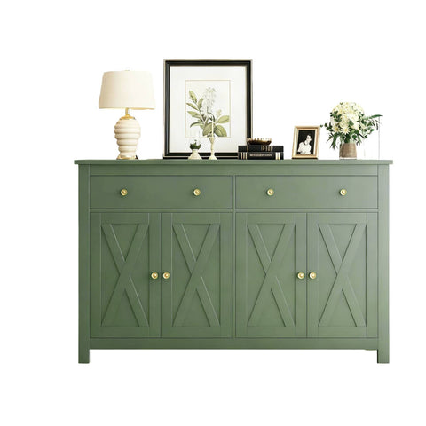 Homfa 55.1W'' 4-Doors 2-Drawers Farmhouse Storage Cabinet, Wood Sideboard with Adjustable Shelves for Kitchen Dining Room, Green