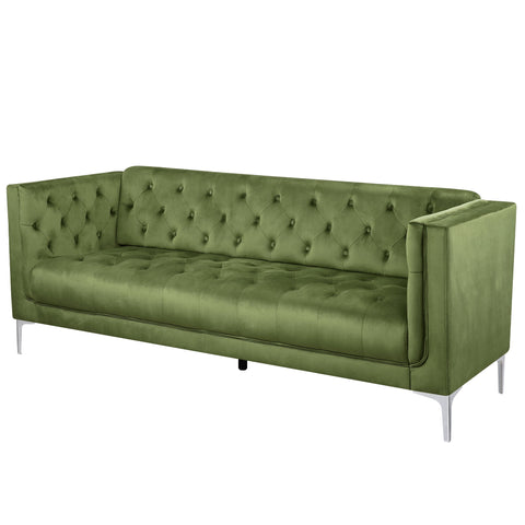 Homfa 78.3" 3-Seater Sofa, Leathaire Upholstered Handmade Tufted Couch with Armrests & 2 Pillow for Living Room, Green