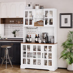 Homfa 70.9'' Glass Door Pantry Cabinet Hutch, Kitchen Wood Storage Cabinet with Adjustable Shelves and Wine Holder, White