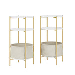 Homfa Nightstand Set of 2, Bedside End Table with Open Storage and Drawer for Bedroom Living Room,White and Gold