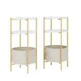 Homfa Nightstand Set of 2, Bedside End Table with Open Storage and Drawer for Bedroom Living Room,White and Gold