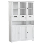 Homfa Farmhouse Kitchen Pantry with Glass Doors & 3 Removable Drawers