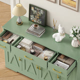 Homfa Buffet Cabinet with 3 Drawers and 4 Doors, 55.1" W Kitchen Sideboard Storage Cabinet with Adjustable Shelves, Farmhouse Coffee Bar Cabinet for Dining Room, Green