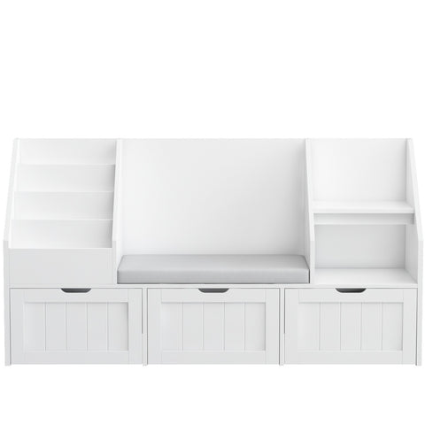 Homfa Kids Bookshelf with Reading Nook & 3 Movable Drawers, 2 Cube Bookcase with 4-Tier Book Racks, Toy Storage Organizer for Playroom Bedroom, Natural Color