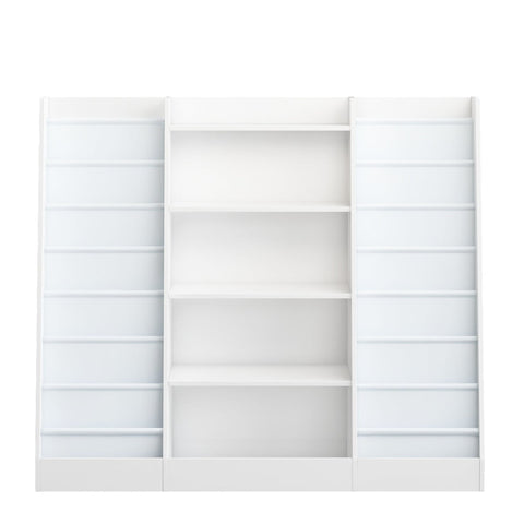 Homfa Kids Bookshelf and Toy Storage with Canvas Sling Sleeves, Modern Wood Display Bookshelf for Playroom Living Room Bedroom, White