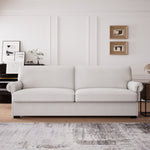 Homfa 3 Seater Linen Fabric Sofa for Living Room, Upholstered Couch with Removable Cushion & Scrolled Armrest, Beige