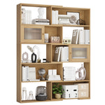 Homfa 5 -Tier Rotatable Corner Bookcase, L-Shaped Display Bookshelf with Glass Door for Living Room, Office, Nature Wood