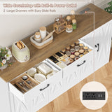Homfa 6-Door Buffet Cabinet with Built-In Power Outlet, 70.8" Kitchen Sideboard with 2 Drawers, Farmhouse Storage Cabinet with Door-Mounted Shelves for Dining Room, White