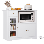 Homfa Microwave Cabinet with Charging Station, Kitchen Pantry Cabinet Sideboard with Adjustable Shelves and Drawer for Dining Room, White