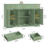 Homfa Buffet Cabinet with 3 Drawers and 4 Doors, 55.1" W Kitchen Sideboard Storage Cabinet with Adjustable Shelves, Farmhouse Coffee Bar Cabinet for Dining Room, Green
