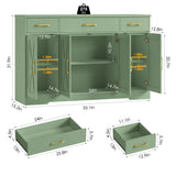 Homfa Buffet Cabinet with 3 Drawers and 4 Doors, 55.1" W Kitchen Sideboard Storage Cabinet with Adjustable Shelves, Farmhouse Coffee Bar Cabinet for Dining Room, Green