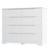 Homfa 8 Drawer Double Dresser with Grooved Handles for Bedroom, Wooden Modern Chest of Drawers with Moisture-Proof Base for Hallways, Drawers Dresser with Stable Trapezoid Structure, White