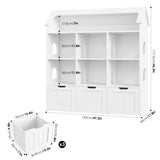 Homfa 46.3”H Kids Storage Organizer with 3 Removable Drawers, 6 Cube Toddlers Bookcase with Roof-Shaped Top for Playroom Nursery School, White