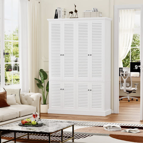 Homfa 70.9'' Tall Kitchen Pantry with 8 Louver Doors & Adjustable Shelves, Modern Freestanding Storage Cabinet for Dining Room Living Room, White