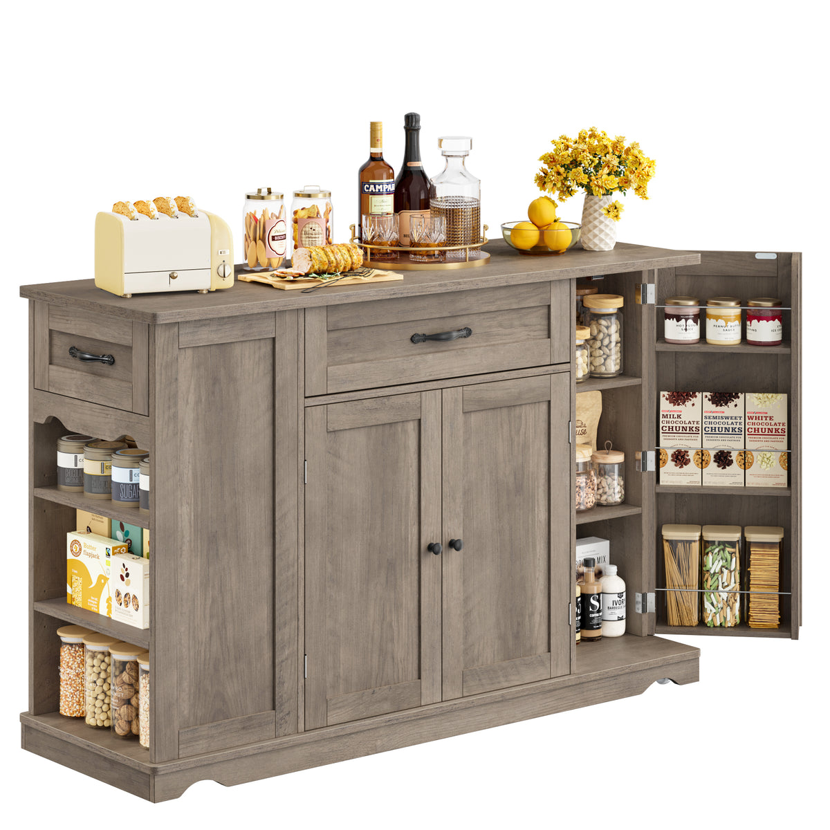 Homfa Kitchen Island with Wheels & Adjustable Shelf, 2 Drawer Farmhous ...