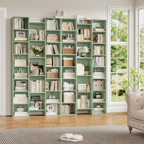 Homfa 2 Pieces Green Bookshelves, 71¡¯¡¯ Tall Three Row Bookshelf with Adjustable Shelves, 21-Cubes CD Display Storage Organizer Shelf for Living Room Home Office