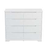 Homfa 8 Drawer Double Dresser with Grooved Handles for Bedroom, Wooden Modern Chest of Drawers with Moisture-Proof Base for Hallways, Drawers Dresser with Stable Trapezoid Structure, White