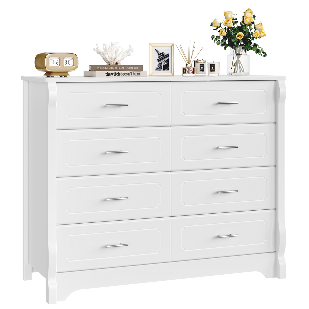 Homfa 8 Drawer Double Dresser, White Horizontal Dresser Chest for Bedr myhomfa Homfa 8 Drawer Double Dresser, White Horizontal Dresser Chest for Bedr myhomfa