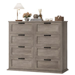 Homfa Horizontal 8 Drawer Dresser, Wood Storage Cabinet Double Dresser for Bedroom Living Room, Gray