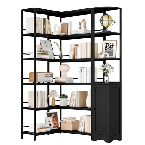 Homfa 5-Tiers L-Shaped Bookshelf Storage Organizer with Corner Bookcase