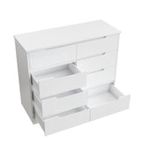 Homfa 8 Drawer Double Dresser with Grooved Handles for Bedroom, Wooden Modern Chest of Drawers with Moisture-Proof Base for Hallways, Drawers Dresser with Stable Trapezoid Structure, White