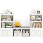 Homfa Kids Bookshelf with Reading Nook, Kids Storage Cabinet with 8 Cubby, 2 Wood Toy Bin for Nursery Kids Room, White