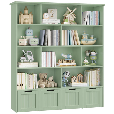 Homfa 10 Cube Toy Storage Organizer, Kids Geometric Bookcase and Bookshelf with 4 Drawers, Green