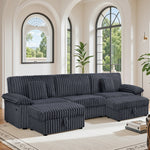 Homfa 3 Seater Sofa Couches with 2 Ottoman Chaise, Comfy Corduroy Sofa with USB Port & Pillows for Living Room, Dark Gray