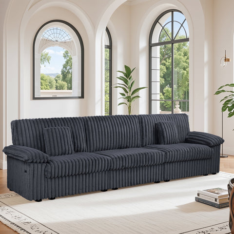 Homfa 130" 3 Seater Sofa Couches with 2 Pillow, Comfy Corduroy Sofa with USB & Type-C Port for Living Room, Dark Gray