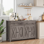 Homfa 4-Doors 2-Drawers Farmhouse Buffet Cabinet with Storage, Wood Sideboard with Adjustable Shelves, Gray