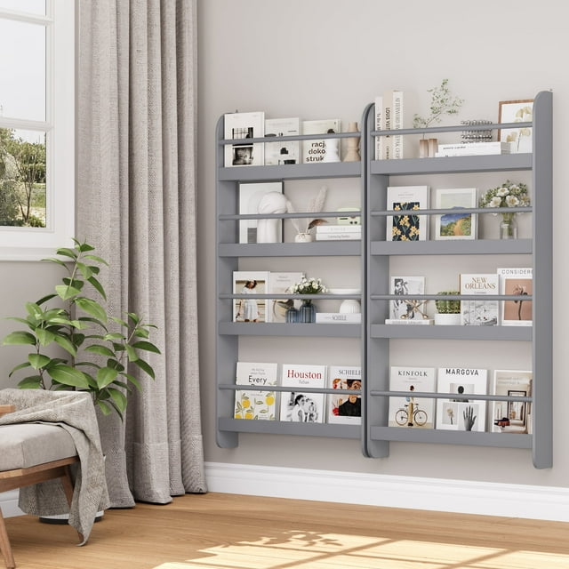 Homfa 4-Tier Wall Bookshelf Set of 2, 44.5